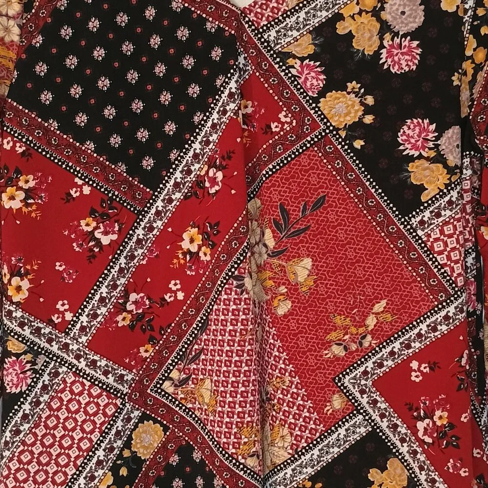 Westport/Tunic Top/Womens L/Black Wine Yellow/Patchwork Boho - Picture 6 of 8